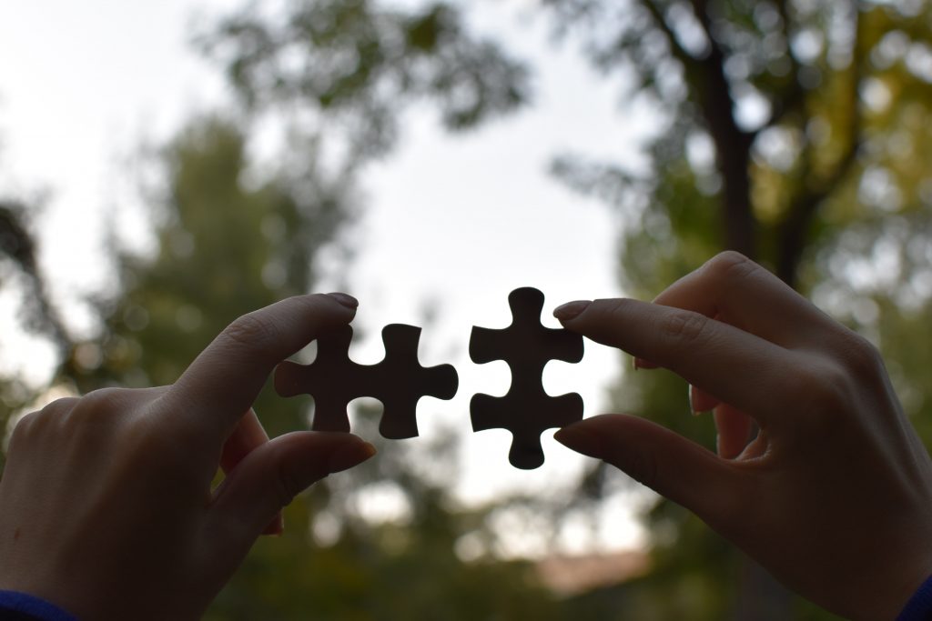An image showing two hands holding puzzle pieces