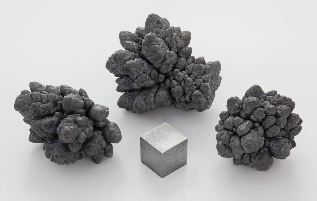 Samples of refined lead (electrolytically refined nodule clumps and a milled cube) Image credit: Alchemist-HP via Wikipedia