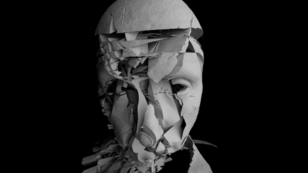 Photograph of a robot-like sculpture in which a head, made of eggshell-like layers, is partially shattered but still holding together. Image credit: Erick Butler/Unsplash